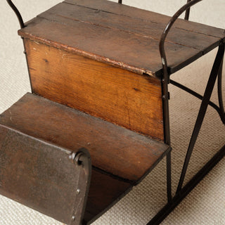 19th Century French Iron Sled with Oak Seat
