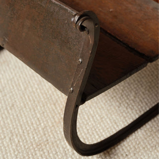 19th Century French Iron Sled with Oak Seat
