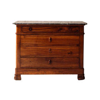 19th Century French Walnut Chest of Drawers with Marble Top
