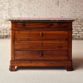 19th Century French Walnut Chest of Drawers with Marble Top
