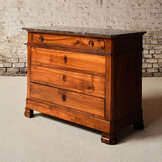 19th Century French Walnut Chest of Drawers with Marble Top
