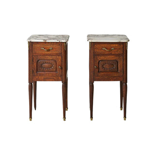 Circa 1920s Belgian Louis XVI Style Marble Top Bedside Tables (Set of 2)
