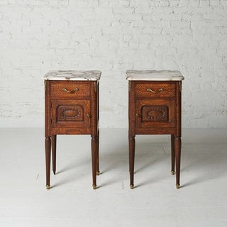 Circa 1920s Belgian Louis XVI Style Marble Top Bedside Tables (Set of 2)
