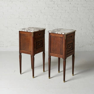 Circa 1920s Belgian Louis XVI Style Marble Top Bedside Tables (Set of 2)
