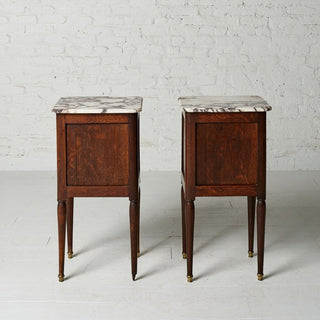 Circa 1920s Belgian Louis XVI Style Marble Top Bedside Tables (Set of 2)
