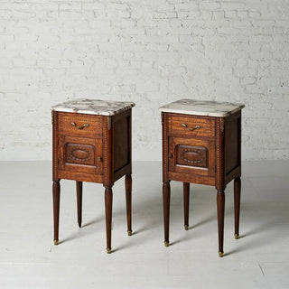 Circa 1920s Belgian Louis XVI Style Marble Top Bedside Tables (Set of 2)
