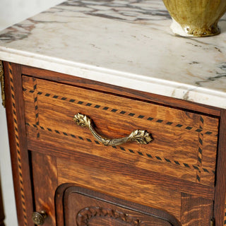 Circa 1920s Belgian Louis XVI Style Marble Top Bedside Tables (Set of 2)
