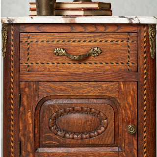 Circa 1920s Belgian Louis XVI Style Marble Top Bedside Tables (Set of 2)
