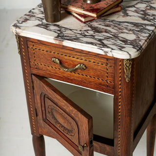 Circa 1920s Belgian Louis XVI Style Marble Top Bedside Tables (Set of 2)
