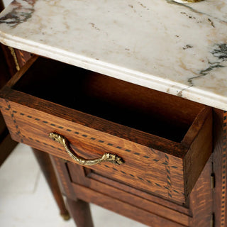 Circa 1920s Belgian Louis XVI Style Marble Top Bedside Tables (Set of 2)
