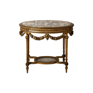19th Century Belgian Marble & Walnut Accent Table

