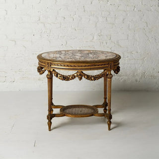 19th Century Belgian Marble & Walnut Accent Table
