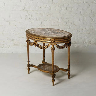19th Century Belgian Marble & Walnut Accent Table
