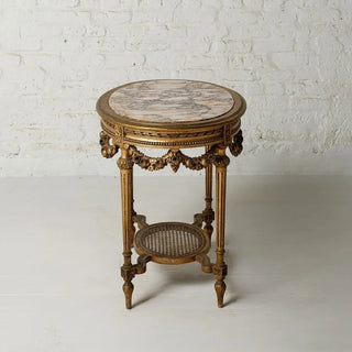 19th Century Belgian Marble & Walnut Accent Table
