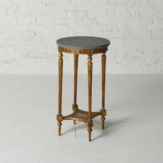1950s Louis XVI Marble & Oak Side Table
