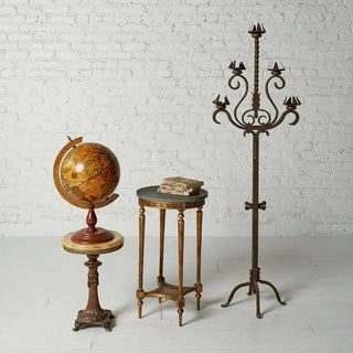 1950s Louis XVI Marble & Oak Side Table
