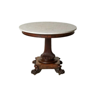 19th Century Flemish Oak Pedestal Table with White Marble Top
