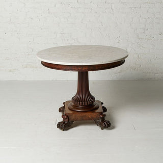 19th Century Flemish Oak Pedestal Table with White Marble Top
