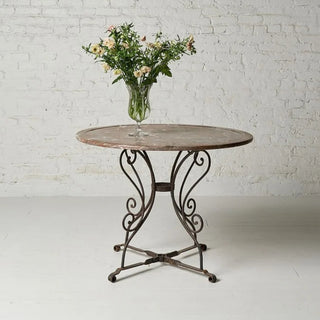 19th Century Belgian Marble Top Round Iron Table
