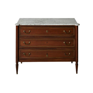 19th Century Belgian Louis XVI Mahogany and White Marble Top Three Drawer Chest
