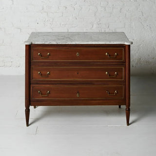 19th Century Belgian Louis XVI Mahogany and White Marble Top Three Drawer Chest
