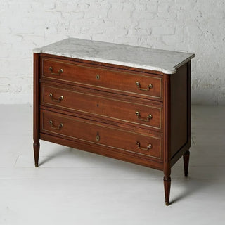 19th Century Belgian Louis XVI Mahogany and White Marble Top Three Drawer Chest
