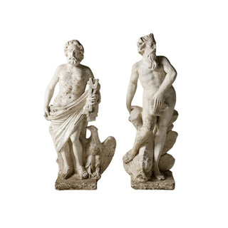 Late 19th Century French Concrete Zeus and Poseidon Statues (Set of 2)
