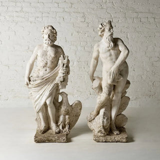 Late 19th Century French Concrete Zeus and Poseidon Statues (Set of 2)
