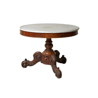 19th Century Belgian Round Walnut and Marble Top Pedestal Table
