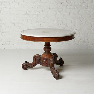 19th Century Belgian Round Walnut and Marble Top Pedestal Table
