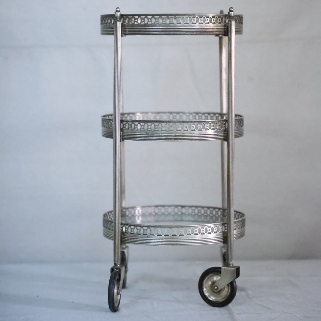 1900 Italian Round Glass Bar Cart