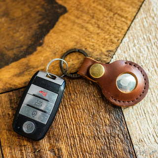 Leather AirTag Case with Key Ring (Saddle) by Rustico
