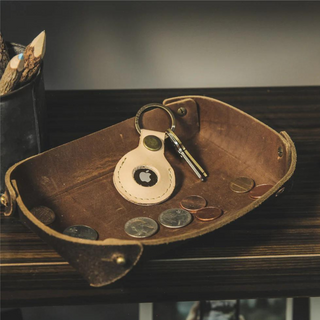 Leather AirTag Case with Key Ring (Saddle) by Rustico
