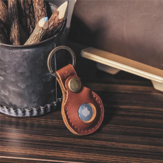 Leather AirTag Case with Key Ring (Saddle) by Rustico
