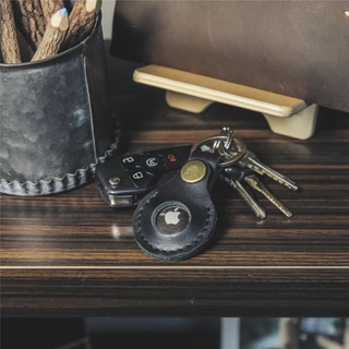 Leather AirTag Case with Key Ring (Black) by Rustico
