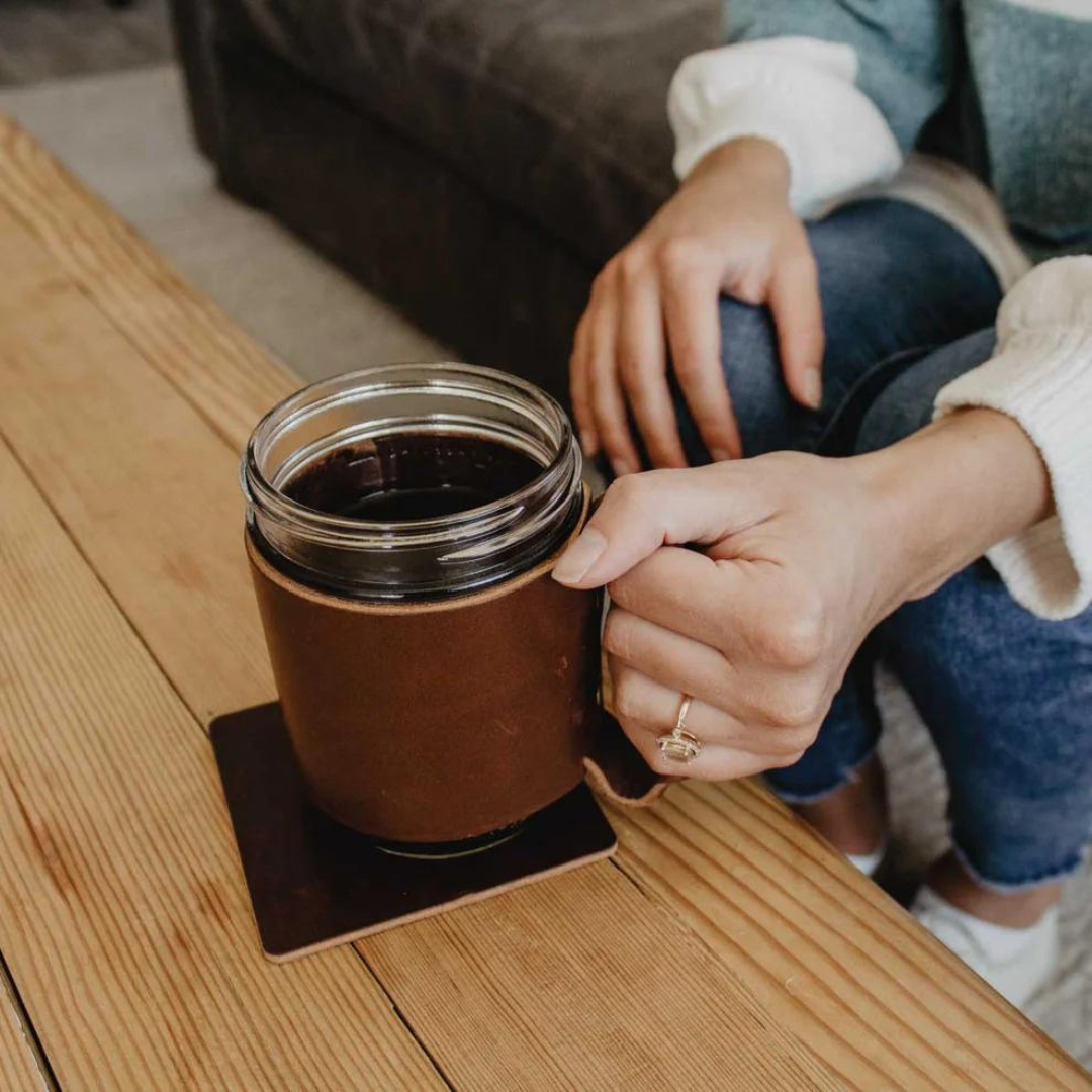 Ultra Leather Coaster in Thick Dark Brown (Set of 4) by Rustico - Thumbnail 3