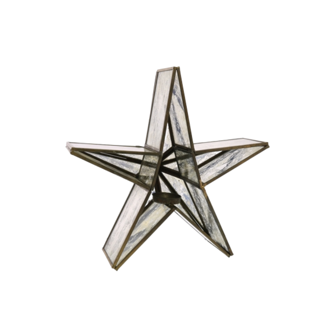 Glass Star Mirrored Candle Holder (Small)