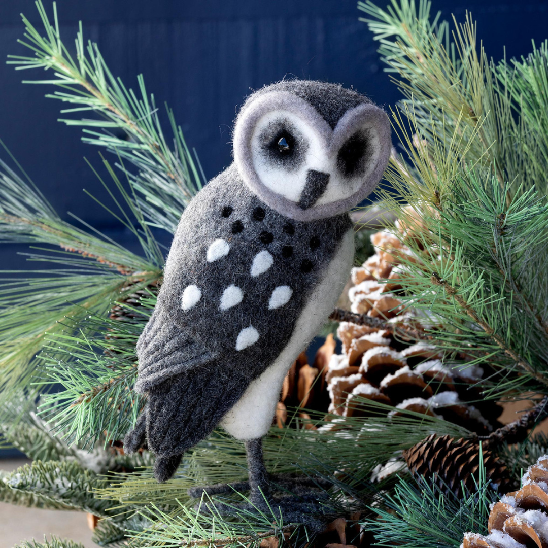 Wool Grey Barn Owl Ornament - Thumbnail 2
