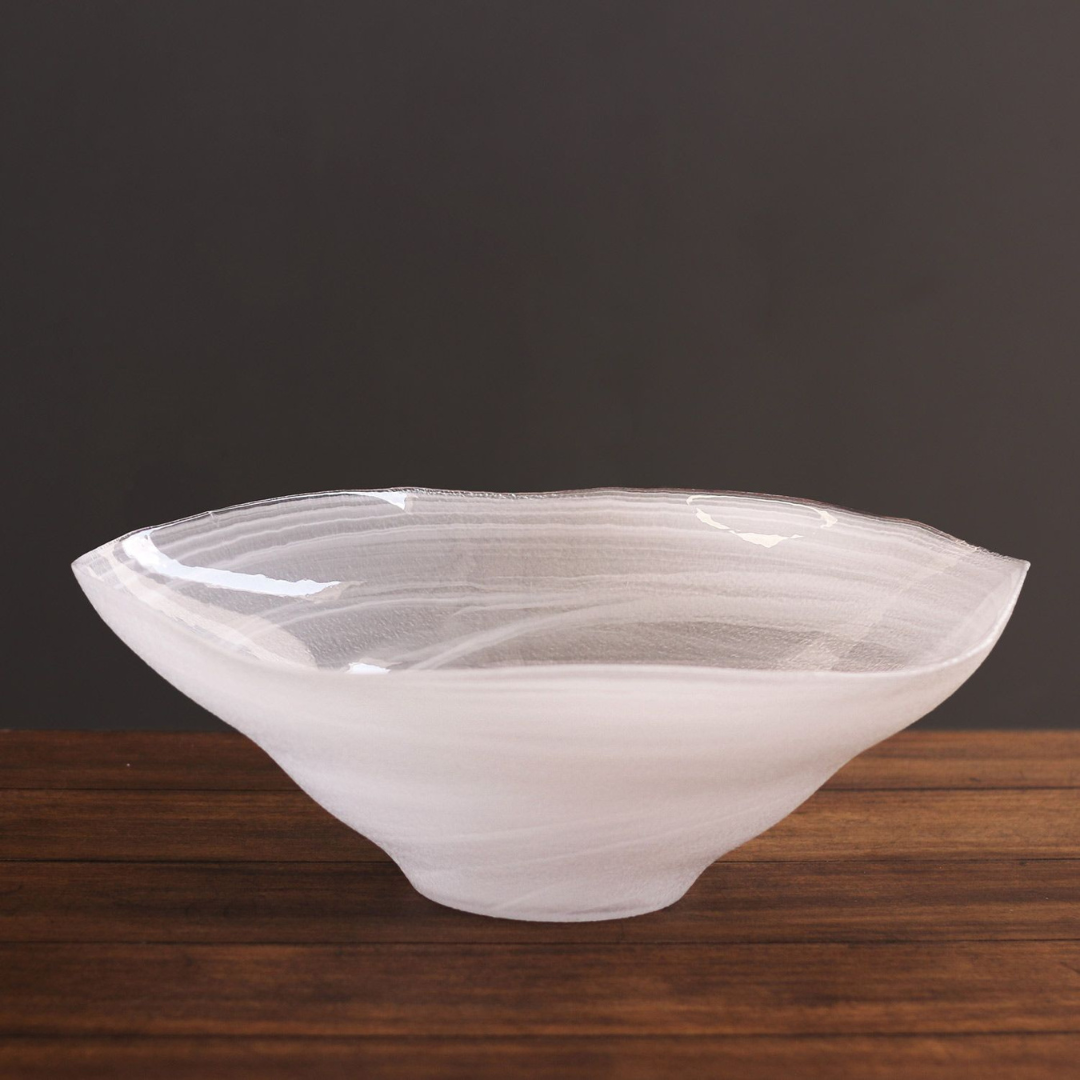 Glass Alabaster Wave Bowl (White, Extra Large) - Thumbnail 2