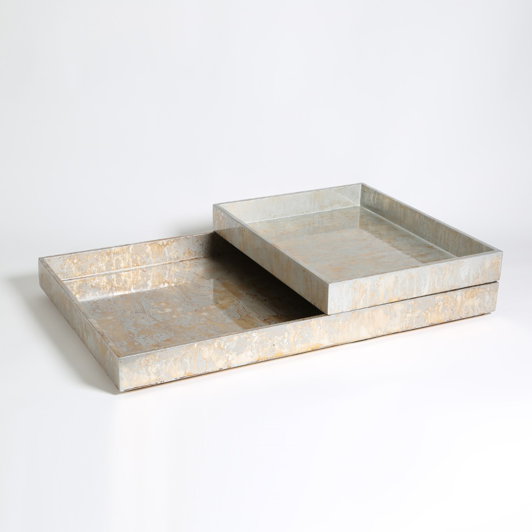Champagne Silver Leaf Rectangular Tray (Large) - Thumbnail 2