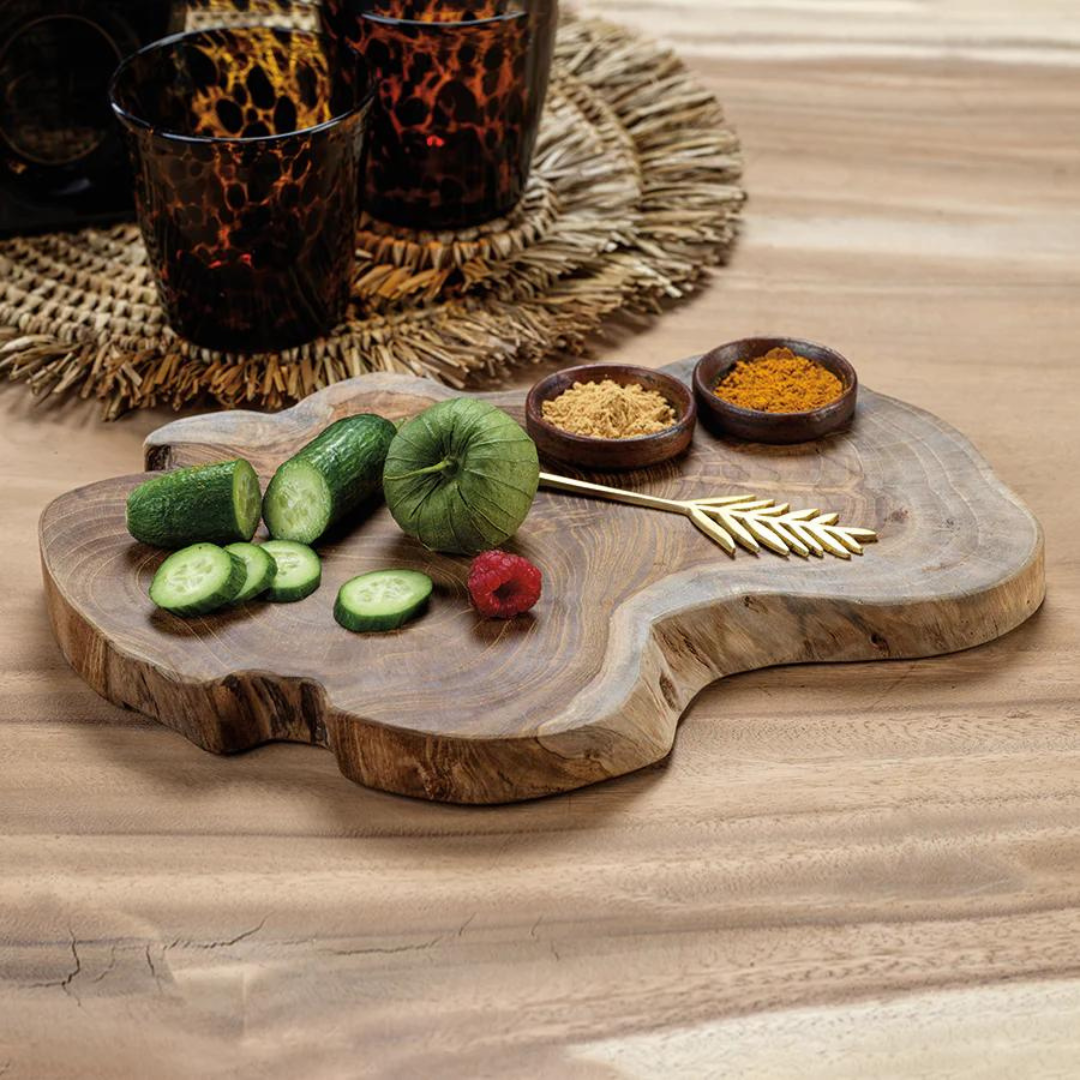 Bali Teak Root Serving Board with Condiment Bowls - Thumbnail 2