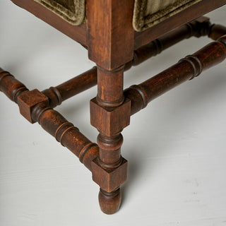 1920s Flemish Velvet & Oak Armchair
