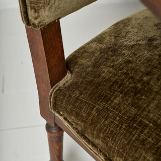 1920s Flemish Velvet & Oak Armchair
