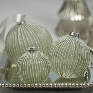 Grooved Green Glitter Glass Ball Ornament (Large)
