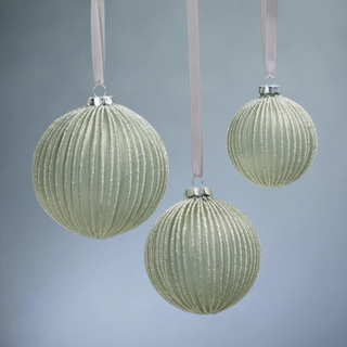 Grooved Green Glitter Glass Ball Ornament (Large)
