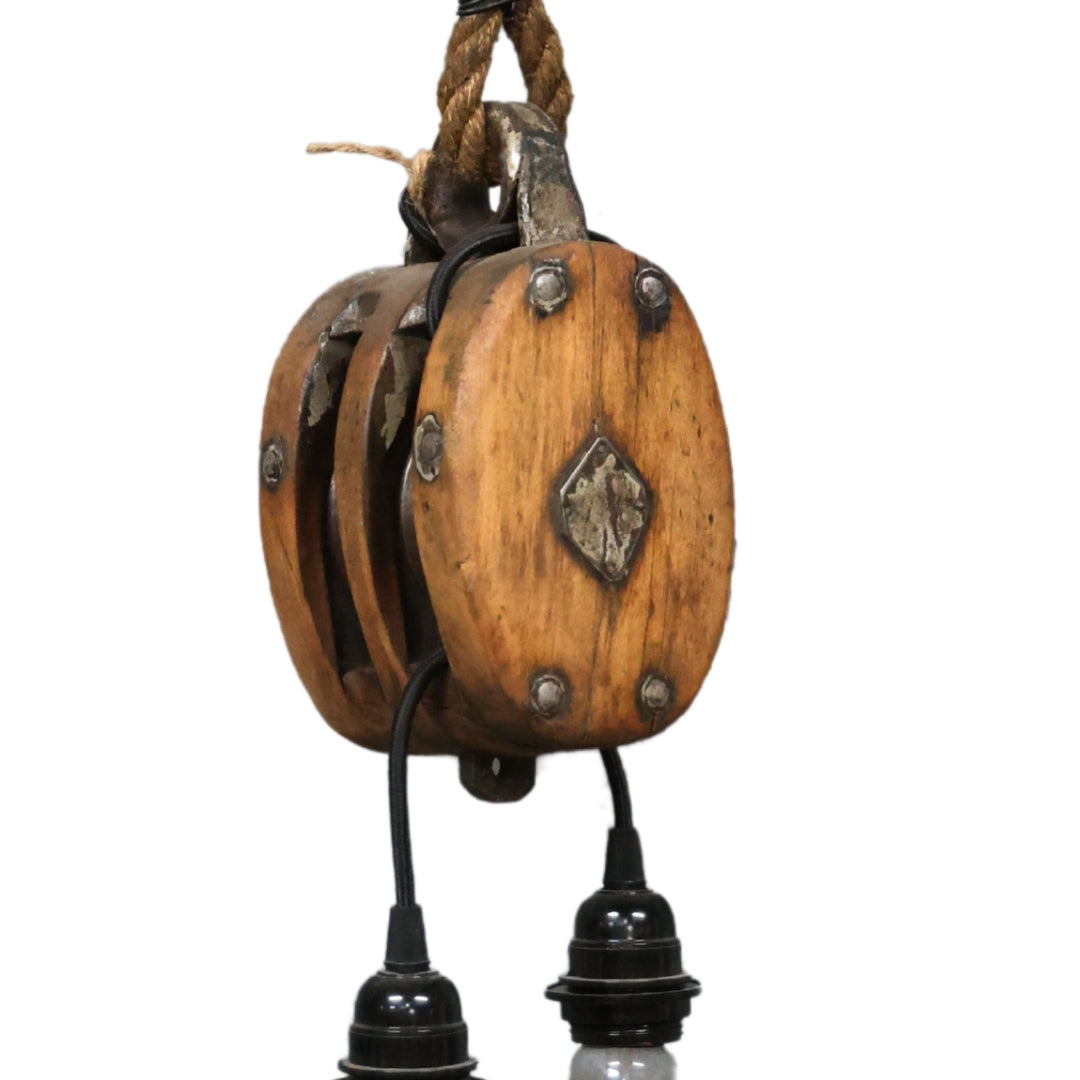 Large Antique Double Pulley Light
