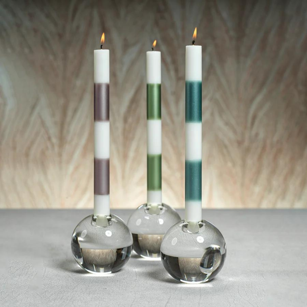 Round Crystal Glass Taper Holder - Thumbnail 2