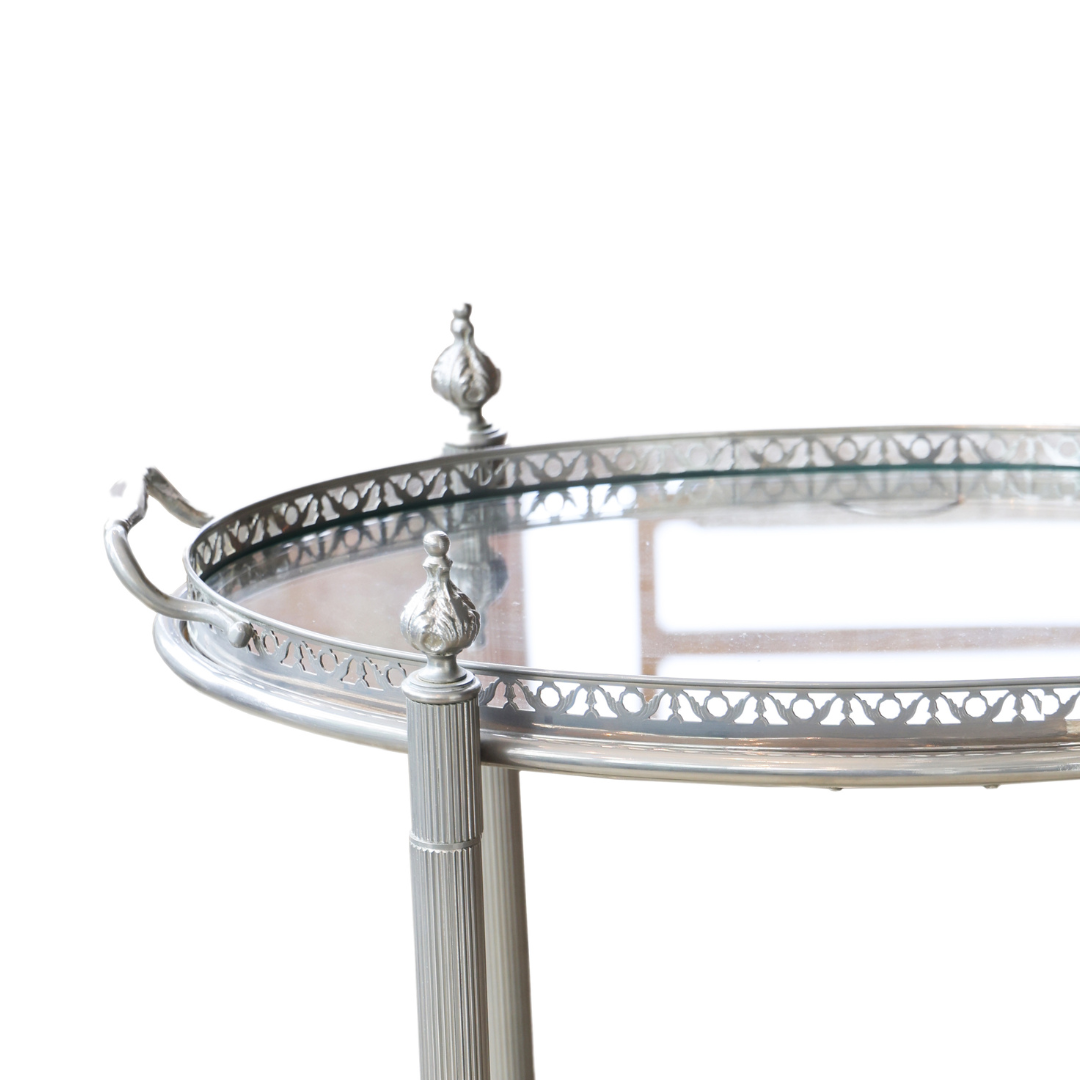 Mid 1900s French Metal & Glass Bar Cart - Thumbnail 3