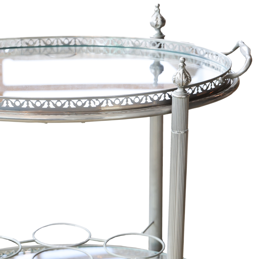 Mid 1900s French Metal & Glass Bar Cart - Thumbnail 2