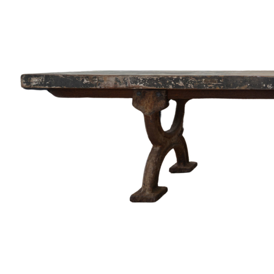 1900s Cast Iron Coffee Table with Wood Top - Thumbnail 5